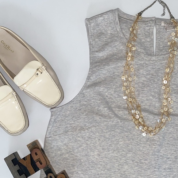 J. CREW Heather Gray With Cream Ruffle Sleeveless Top - Picture 5 of 8